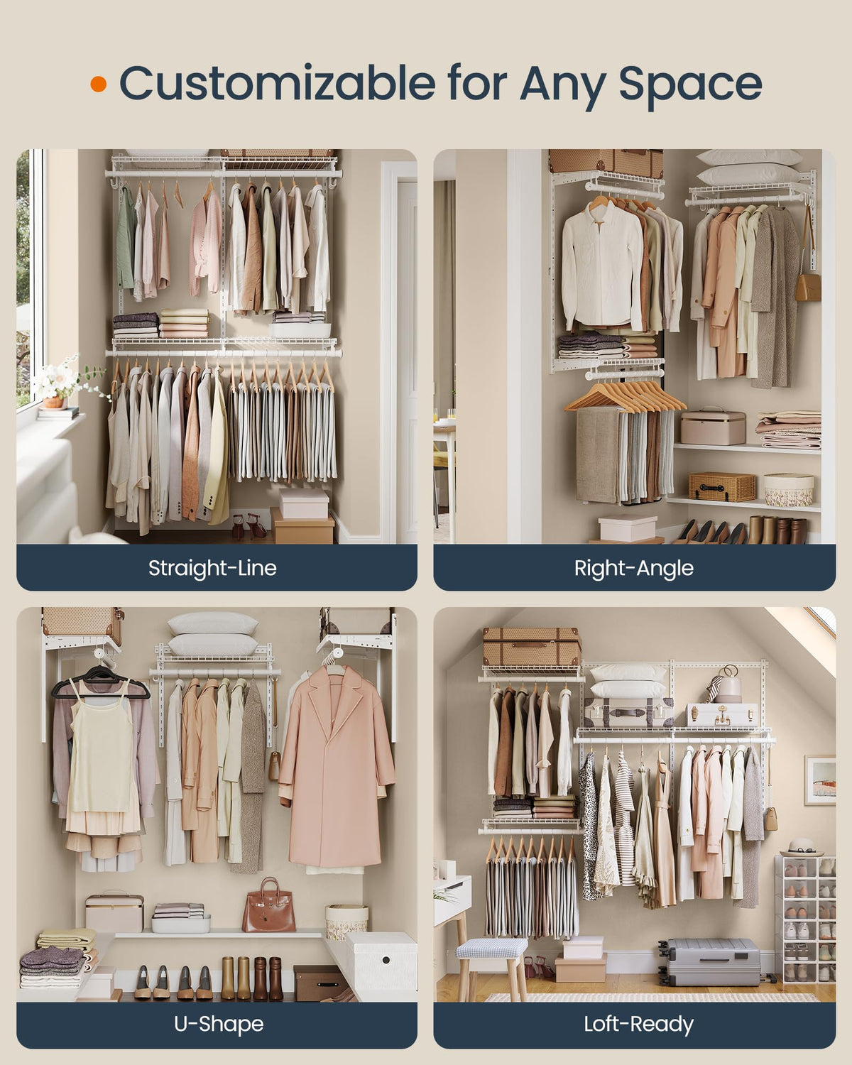 SONGMICS HOME Closet System, Closet Insert Organizer, 3-6 ft Closet Shelves