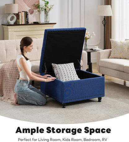 Tbfit Large Square Tufted Upholstered Ottoman and Coffee Table with Storage, Oversized Footrest