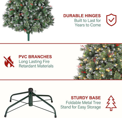 Hykolity 6 ft Prelit Artificial Christmas Tree, Frosted Christmas Tree with 250 Warm White Lights