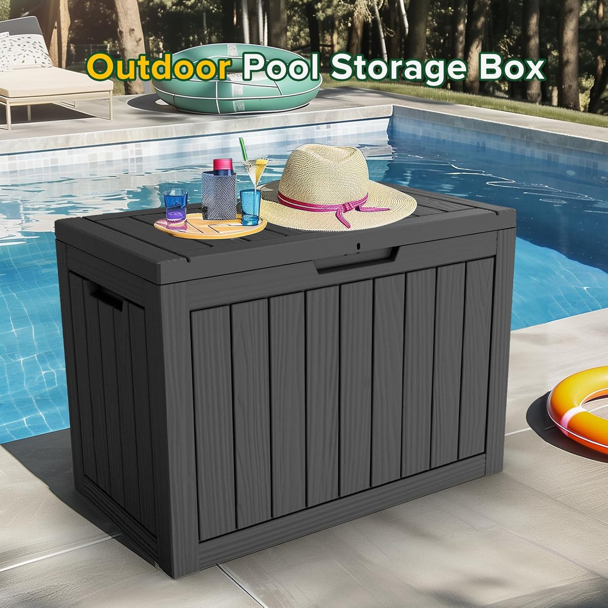 46 Gallon Outdoor Deck Box,Storage Lockable Waterproof Patio Furniture,Garden Tools,Cushions,Pool