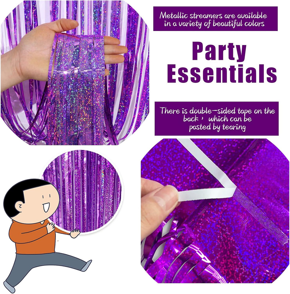 3 Pack Purple Backdrop Tinsel Streamers Foil Fringe Backdrop Halloween Party Decorations Purple