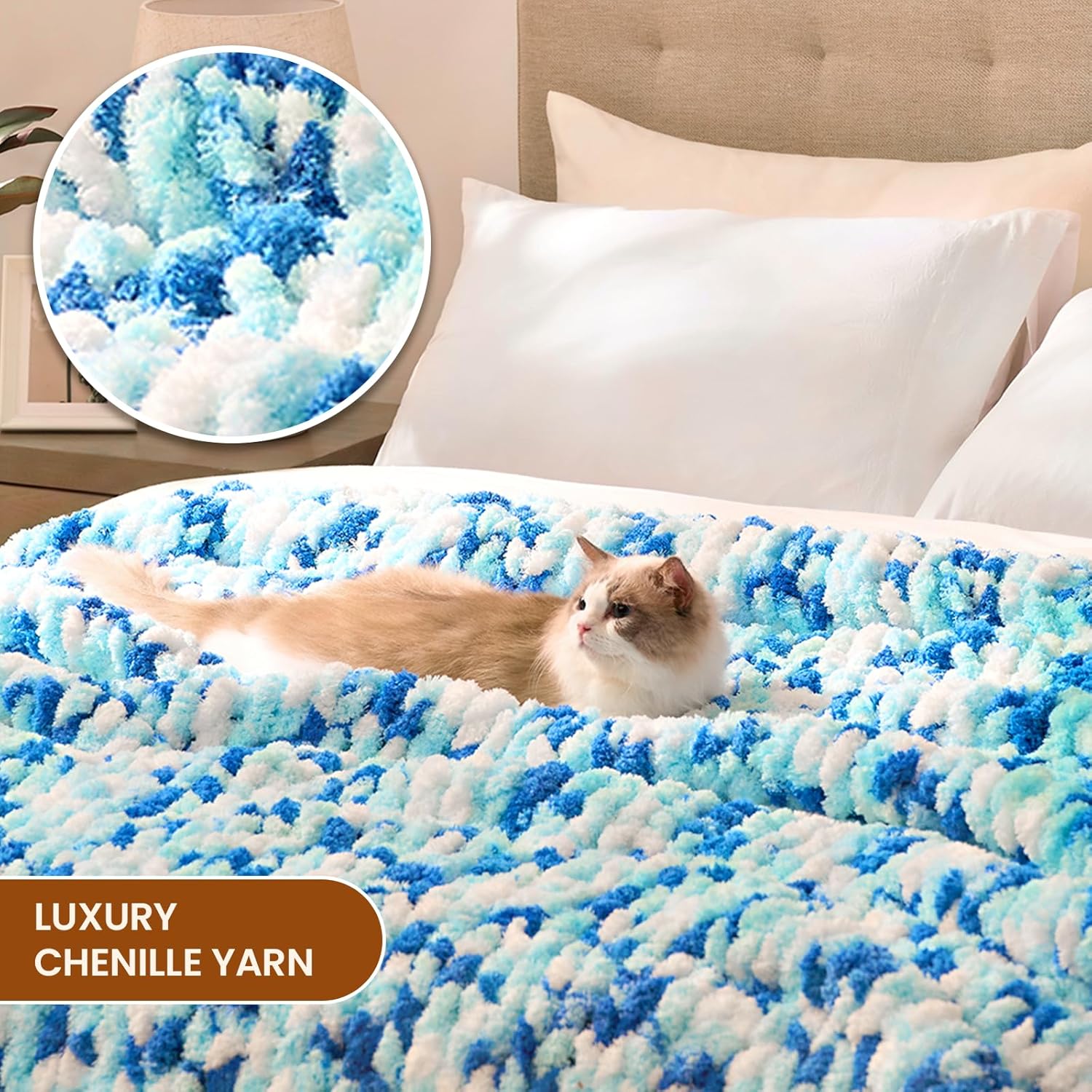 L'AGRATY Chunky Knit Blanket Throw: 50''x60'' Chenille Chunky Knitted Throw Blankets for Bed Couch