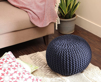 REDEARTH Round Pouf Foot Stool Bean Bag Ottoman - Cable Knitted Cord Boho Pouffe - Poof Accent Bean