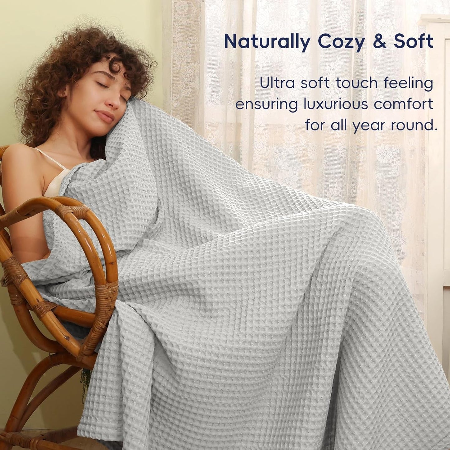 PHF Ultra Soft Waffle Weave Blanket Twin Size 66"x 90"- Washed Lightweight Breathable Cozy Woven
