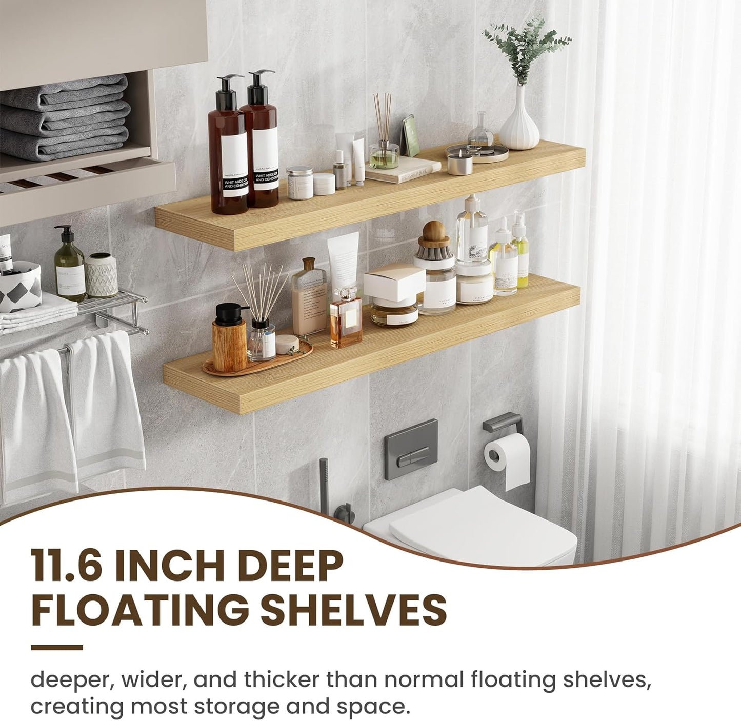 48 Inch Floating Shelves, 12 Inch Deep Floating Shelves for Wall, Large Floating Shelf with