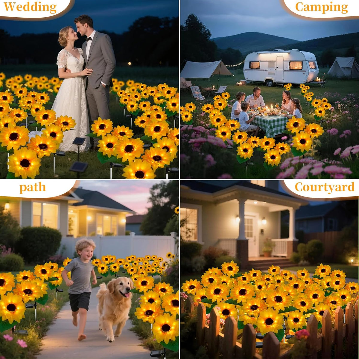 Outdoor Solar Garden Stake Lights,Upgraded LED Solar Powered Light with 3 Sunflower, Waterproof
