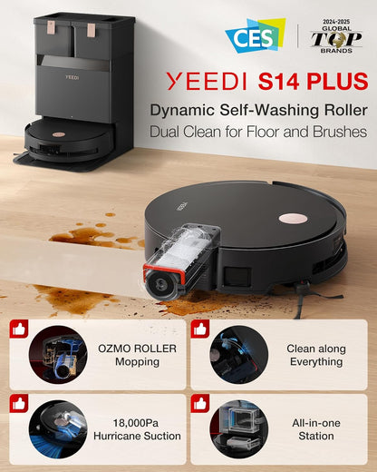 Yeedi S14 Plus Robot Vacuum and Mop, 18,000Pa Suction, OZMO Roller Mopping, ZeroTangle 2.0, TruEdge