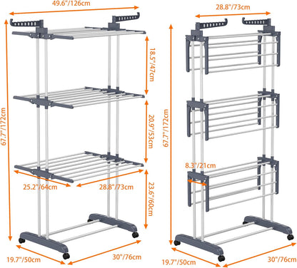 HOMIDEC Clothes Drying Rack, Oversized 4-Tier(67.7" High) Foldable Stainless Steel Drying Rack