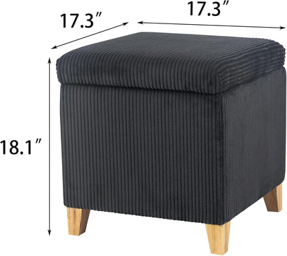 Adeco 18 Inch High Faux Fur Grey Cube Ottoman Storage, Fluffy Striped Velvet Chair Foot Stools