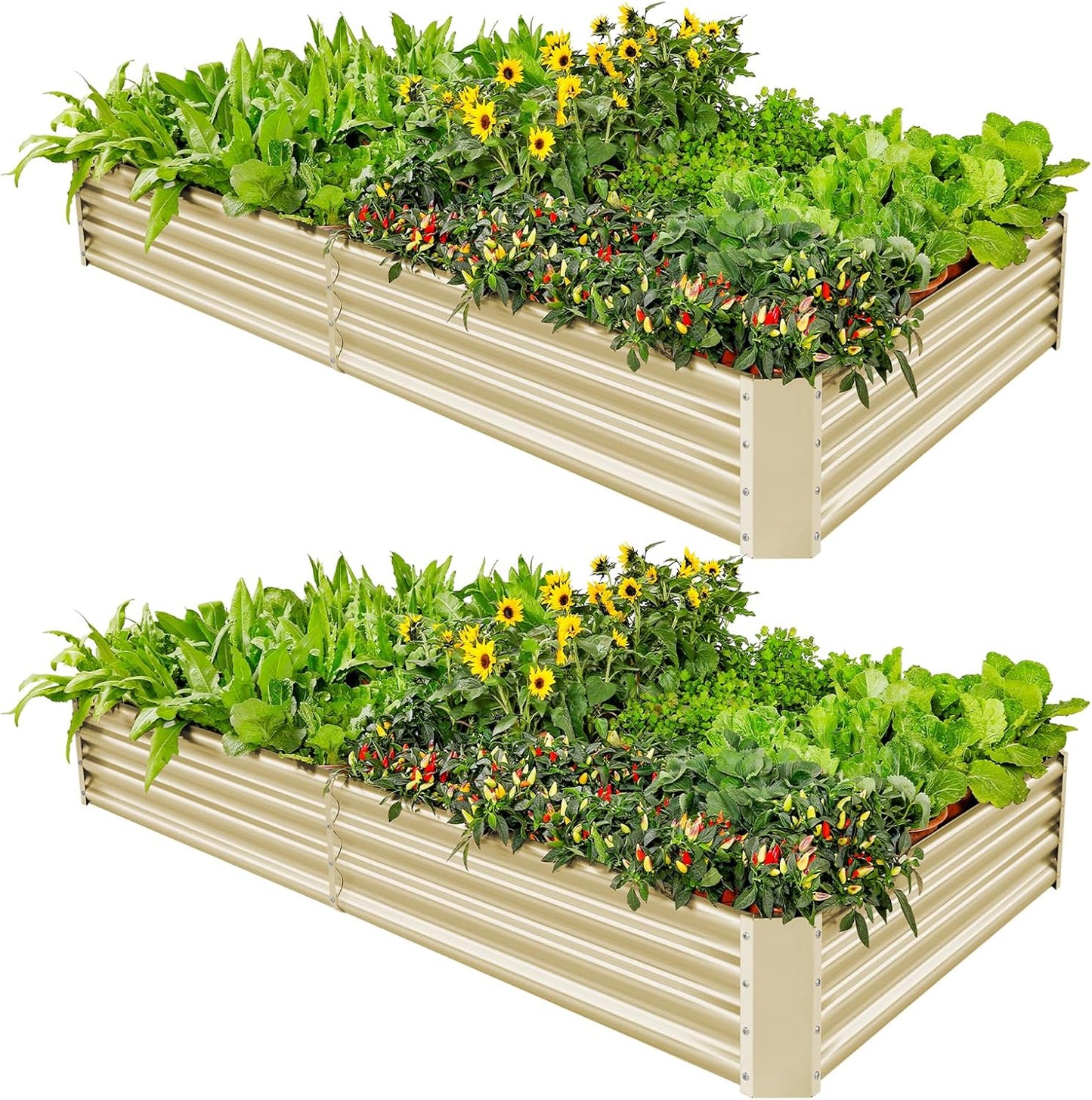 Land Guard 2 Pack 8×4×1ft Galvanized Metal Raised Garden Bed, Metal Planter Kit Box Outdoor for