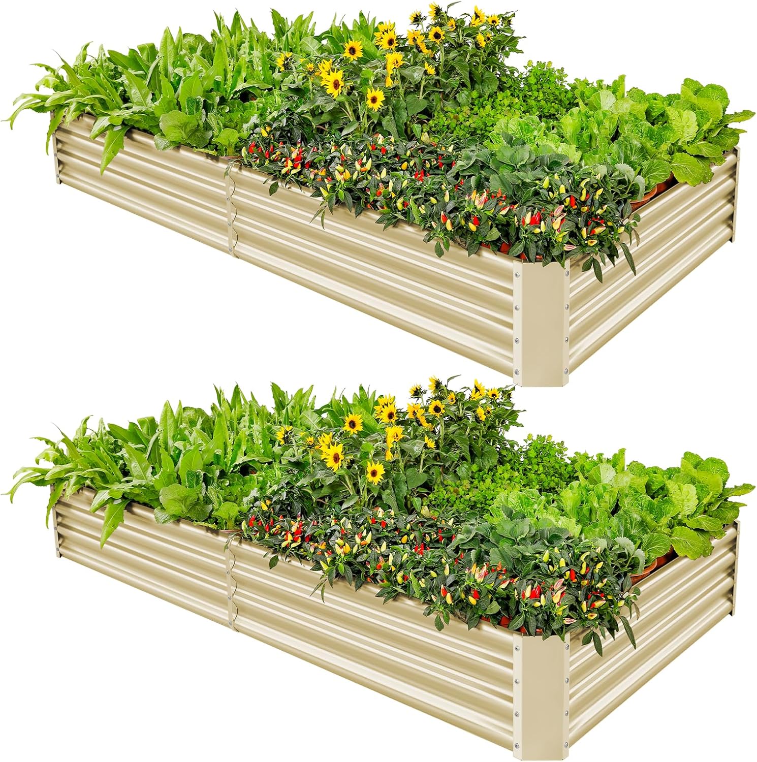 Land Guard 2 Pack 8×4×1ft Galvanized Metal Raised Garden Bed, Metal Planter Kit Box Outdoor for