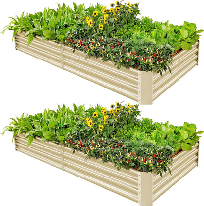 Land Guard 2 Pack 8×4×1ft Galvanized Metal Raised Garden Bed, Metal Planter Kit Box Outdoor for