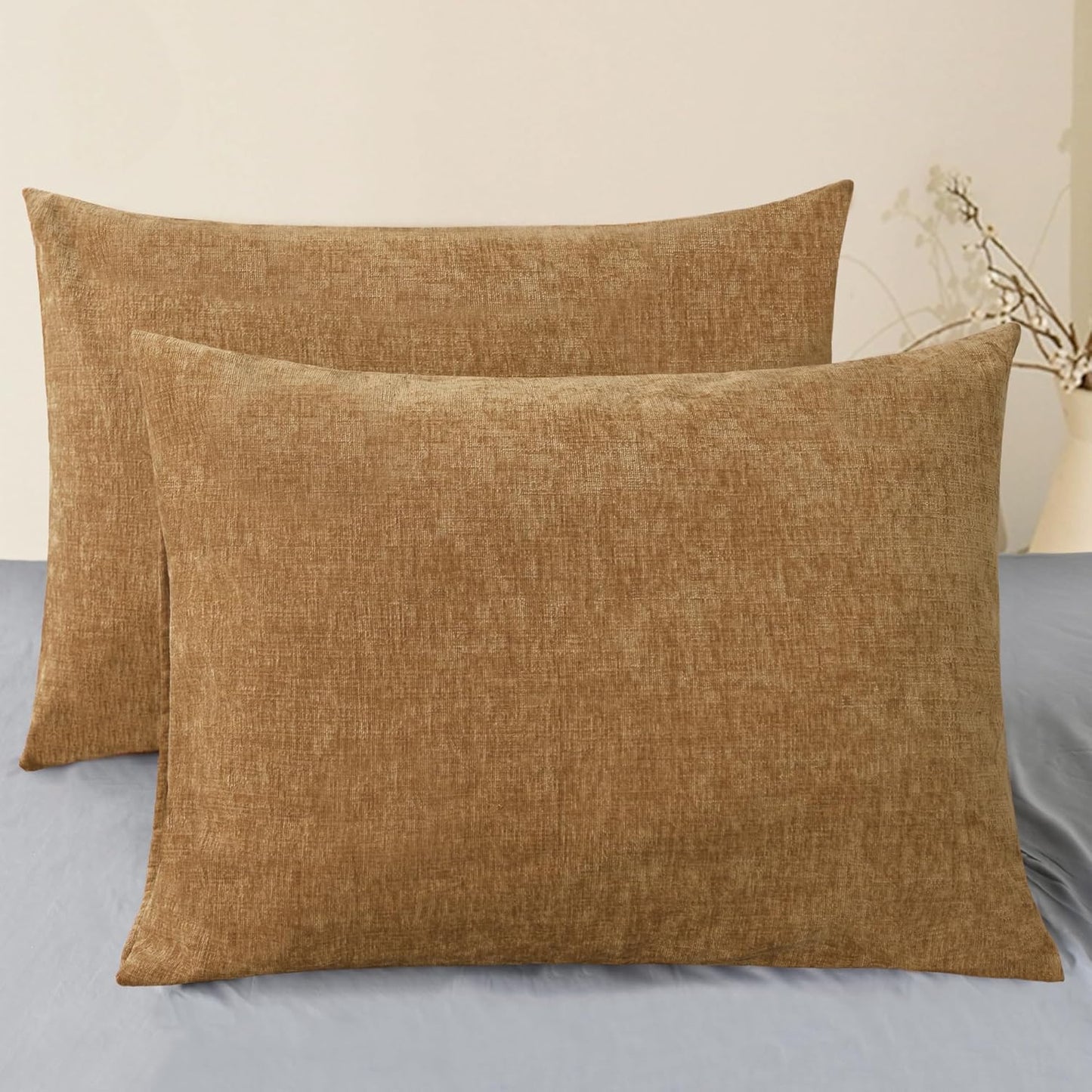 CaliTime Throw Pillow Covers Decorative 20 X 26 Inches Pack of 2 Cozy Chenille Standard Pillow
