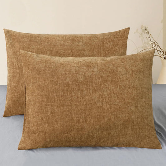 CaliTime Throw Pillow Covers Decorative 20 X 26 Inches Pack of 2 Cozy Chenille Standard Pillow