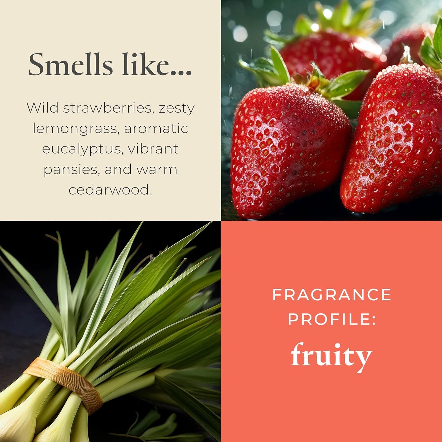 PartyLite Juicy Strawberry Lemongrass Scented, Notes of Lemongrass, Eucalyptus, Pansies, Verbena &