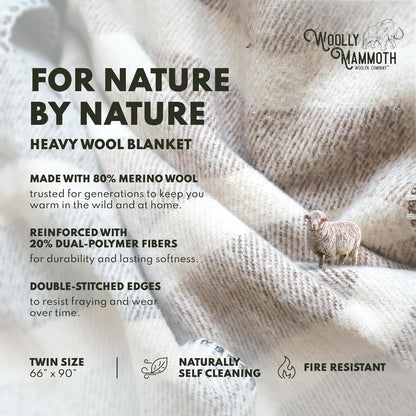 Woolly Mammoth Woolen Company Merino Wool Camping Blanket - 66 x 90 in Navy & Cream Stripe Twin