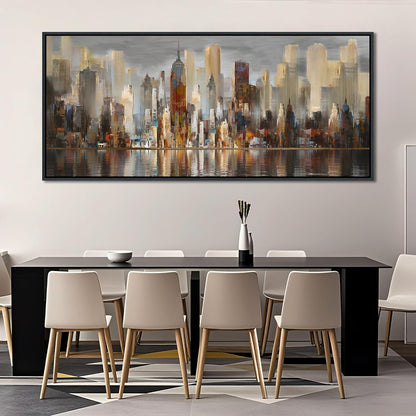 Framed Large Cityscape New York Wall Art Canvas Prints Abstract Brown City Theme Paintings Modern