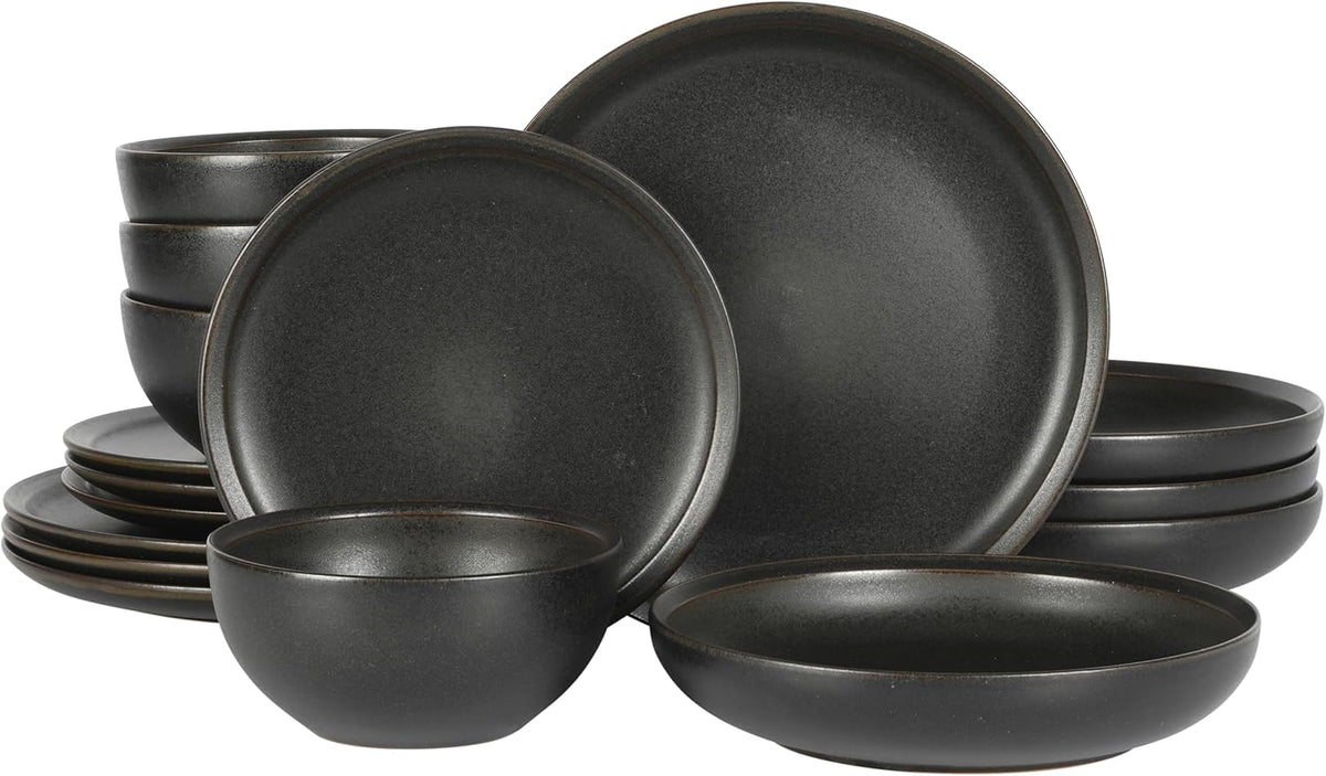 Gibson Elite Beckett Stoneware Matte Reactive Glaze 16 Piece (Service for 4) Plates and Bowls