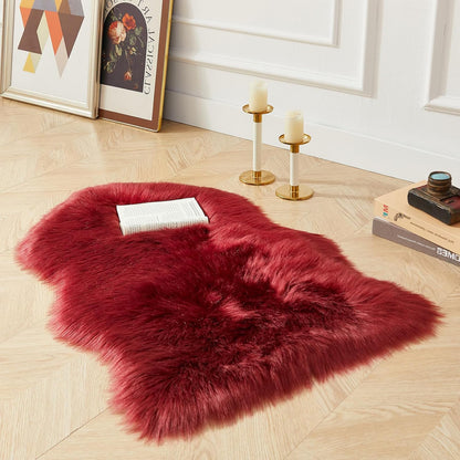 AMTOVO Faux Fur Rug, Burgundy Small Area Rug, Fluffy Sheepskin Rug, Fuzzy Ultra Soft 2 x 3 ft Shag