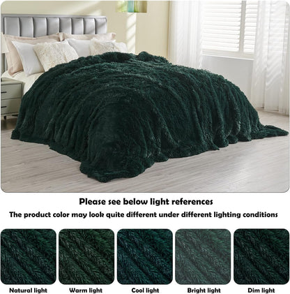 GONAAP Fuzzy Faux Fur Throw Blanket Queen Size Forest Green Super Soft Cozy Plush Fuzzy Shaggy