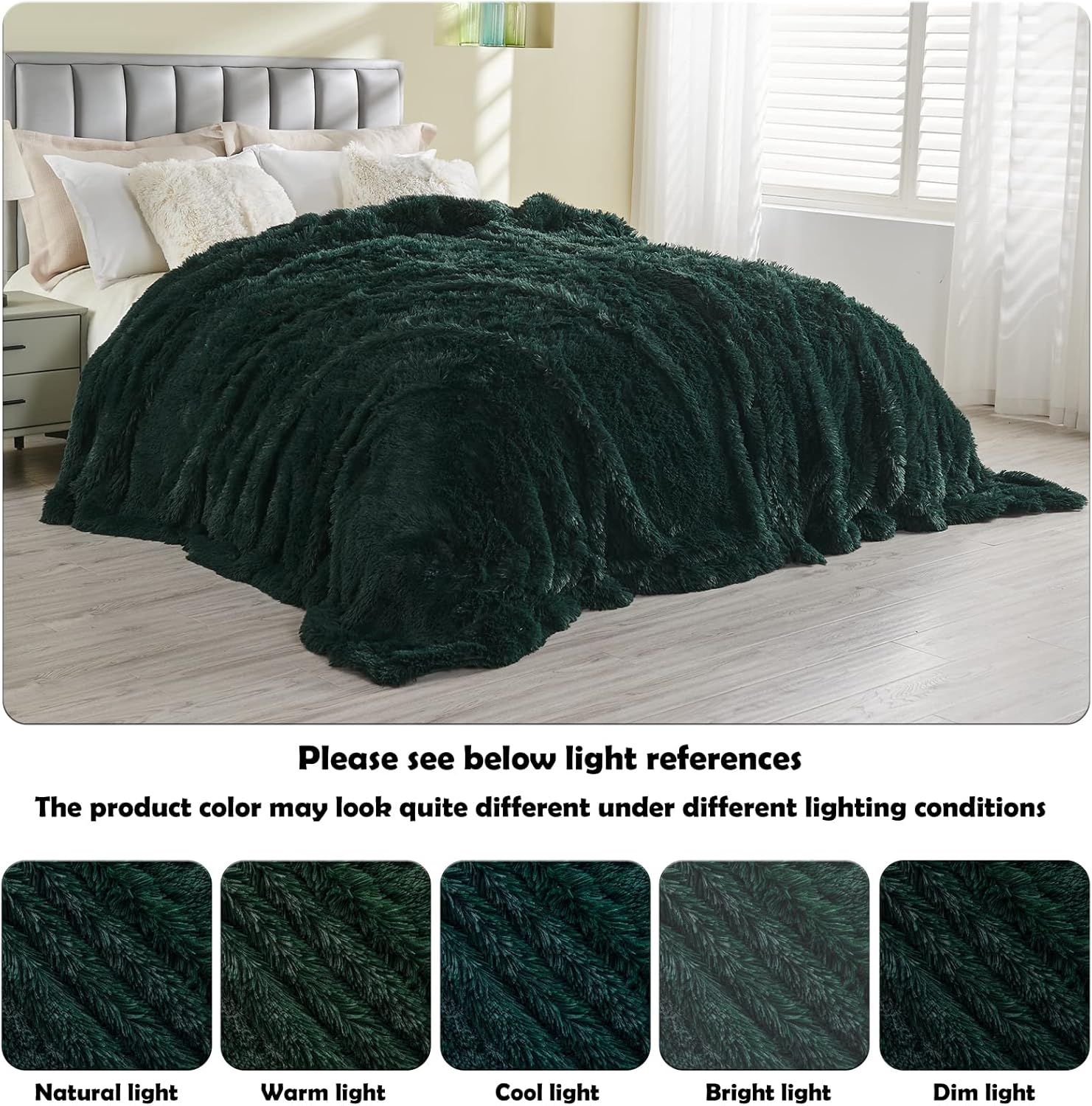 GONAAP Fuzzy Faux Fur Throw Blanket Twin Size Forest Green Super Soft Cozy Plush Fuzzy Shaggy