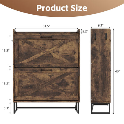 YIKEHOME Shoe Storage Cabinet for Entryway with 2 Flip Drawers, Freestanding Organizer with Metal