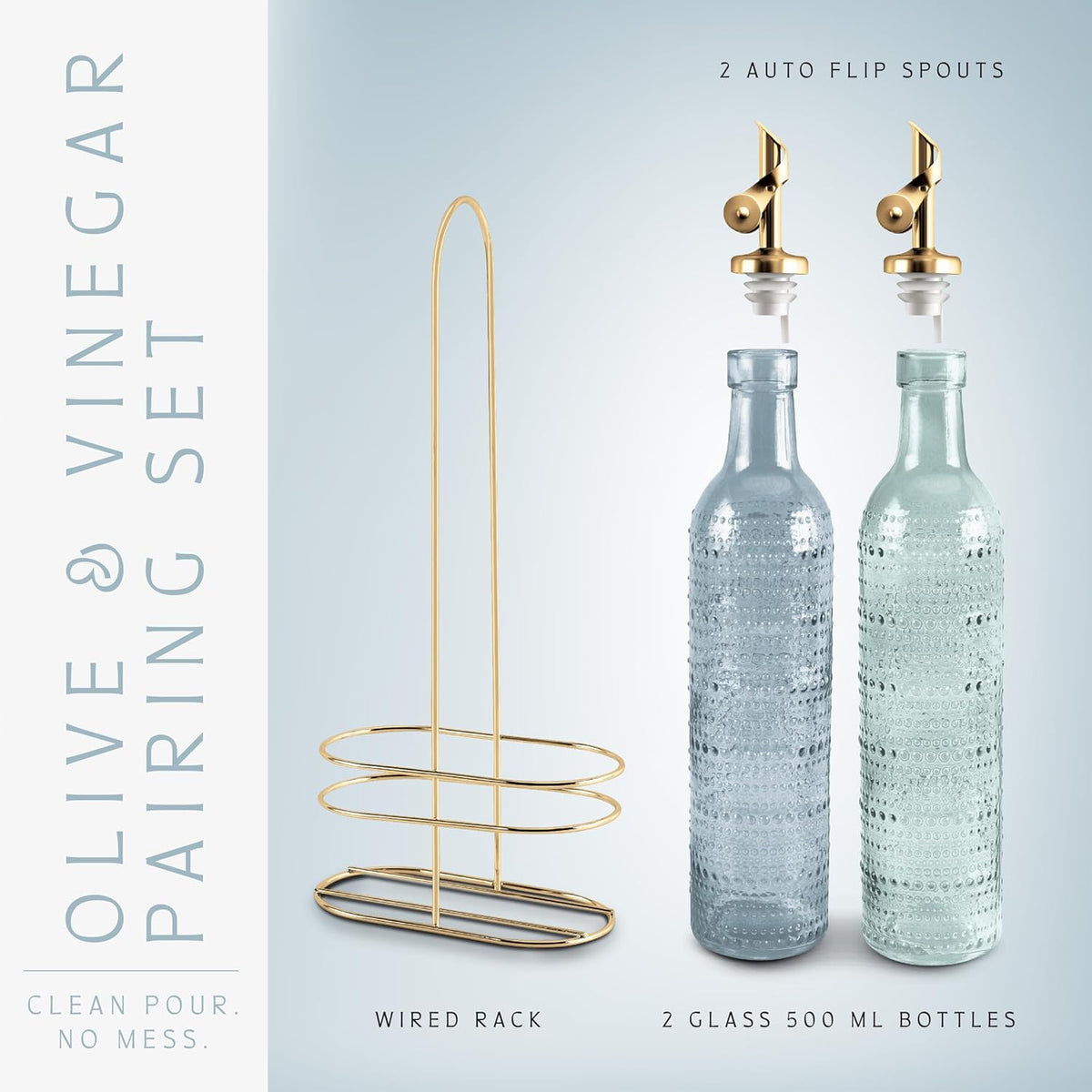 COOK WITH COLOR Glass Olive Oil Bottle Dispenser - 2 Pack- 17oz Oil and Vinegar Cruet - Olive Oil