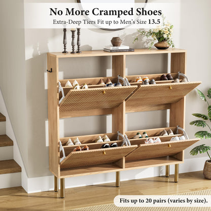Nicetree Shoe Storage Cabinet for Entryway - Ultra Slim Shoe Cabinet with Tiered Fluted Design