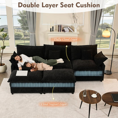 108" U Shaped Couch, Modular Sectional Sofa, 3-Seater Comfy Cloud Couch with Movable Ottoman, Deep