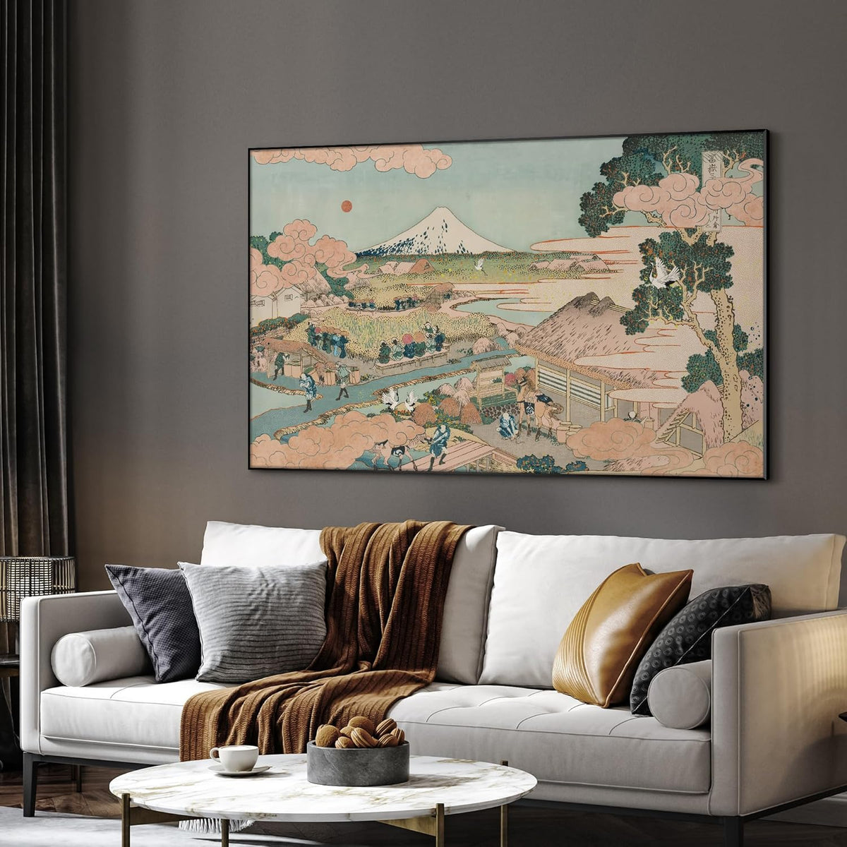 SIGNWIN 30"x60" Extra Large Framed Wall Art Japanese Ukiyo-e Landscape, Timeless Mt. Fuji Scene for
