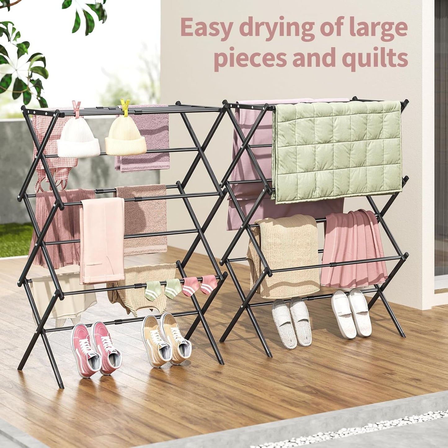 APEXCHASER Clothes Drying Rack, 3-Tier Laundry Drying Rack for Clothes, Expandable Metal Clothing