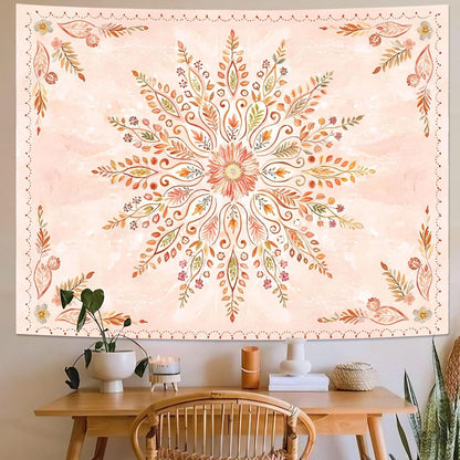 Lunerfex Floral Mandala Tapestry Boho Tapestry for Bedroom Orange Tapestries Wall Hanging Living