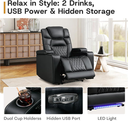 ANJ Power Recliner Chair with USB Port, Electric PU Leather Home Theater Seating for Living Room