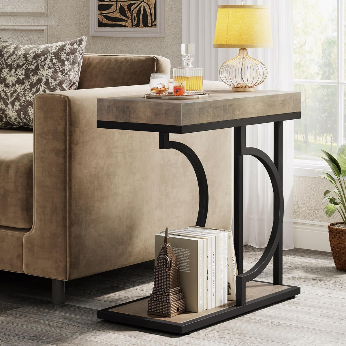 Tribesigns Narrow Side Table C Shaped End Table Modern Bedside Tables for Couch, Small Sofa