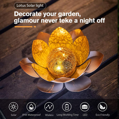 Garden Solar Lights Outdoor(2Pack) , Amber Crackle Globe Glass Lotus Decoration , Waterproof Orange