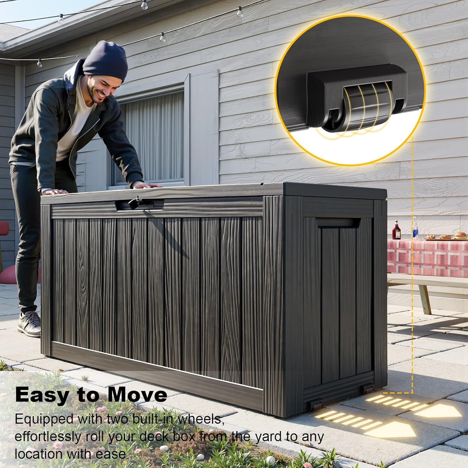75 Gallon Resin Deck Box, Lockable Outdoor Storage Box for Patio Cushions Storage Furniture,Garden