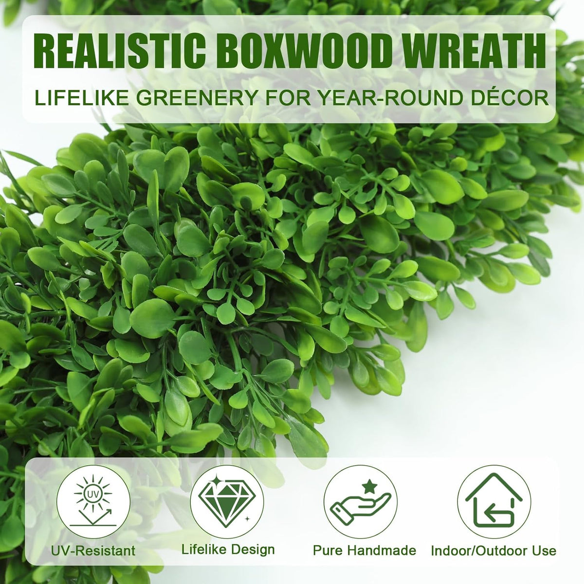 Artgar 20Inch Boxwood Wreath, Spring Wreaths for Front Door, Realistic Green Square Boxwood Wreath