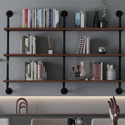 ROGMARS Industrial Pipe Wall Shelves Pipe Shelving,Natural Wood 60 Inches Long Walnut Floating