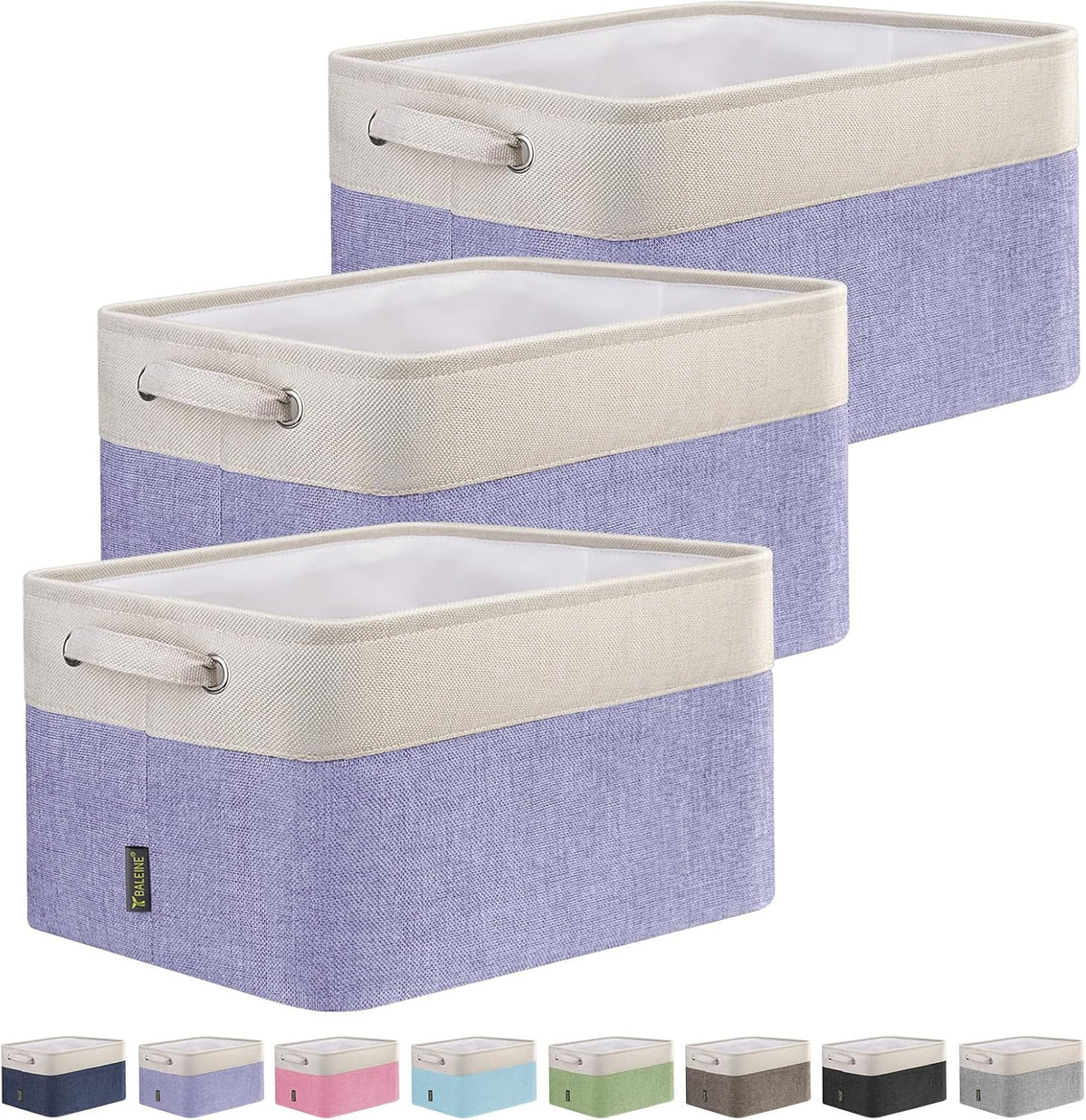 BALEINE 3 Pack Fabric Storage Bins for Shelves, Linen Storage Baskets for Organizing, Decorative