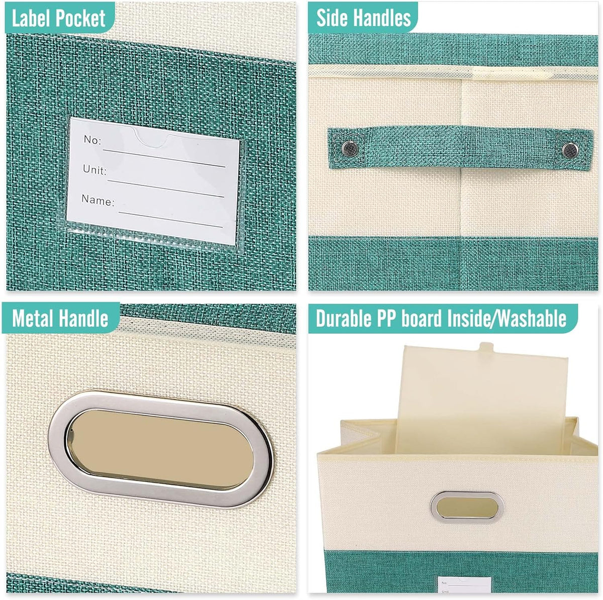 Large Linen Fabric Foldable Storage Bins with Removable Lid and Handles, Washable Storage Box