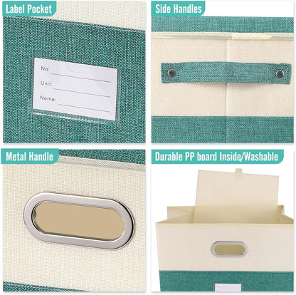 Large Linen Fabric Foldable Storage Bins with Removable Lid and Handles, Washable Storage Box
