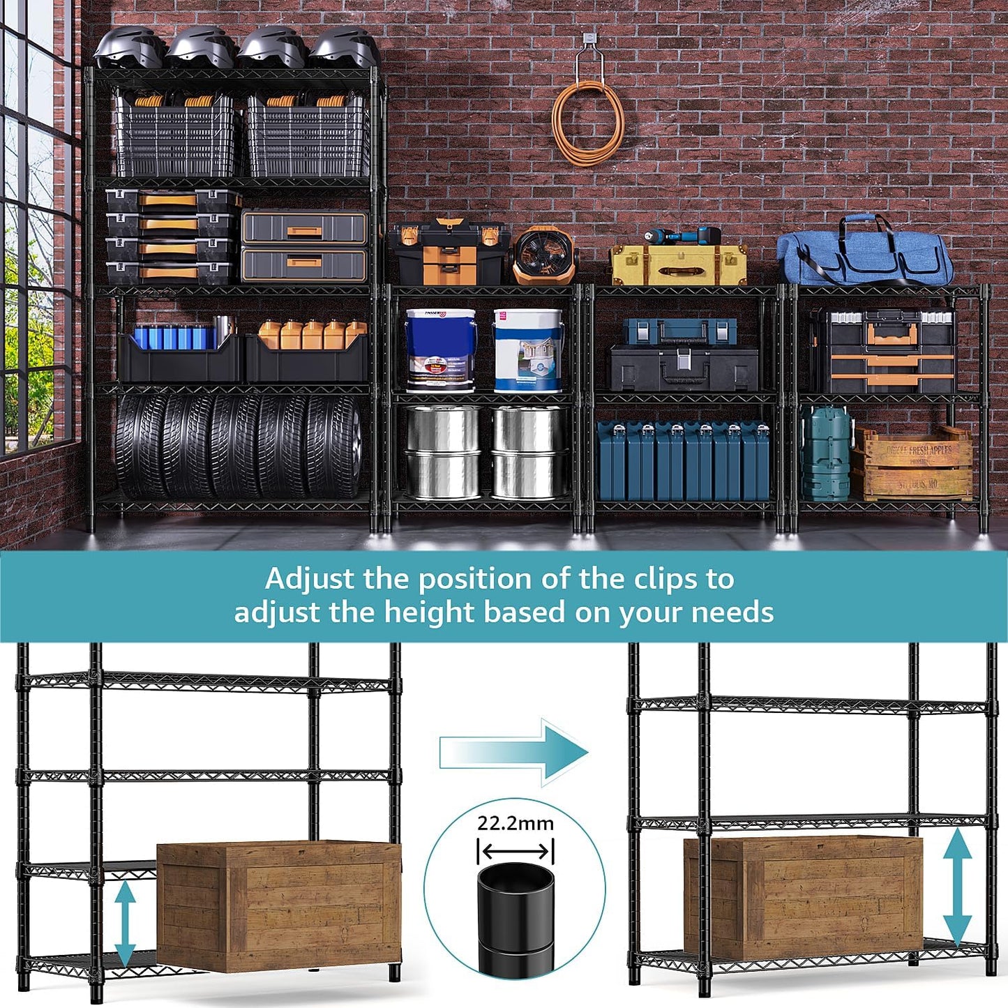 5-Shelf Storage Shelves,Wire Shelving Heavy Duty Metal Storage Shelving Unit Adjustable Garage