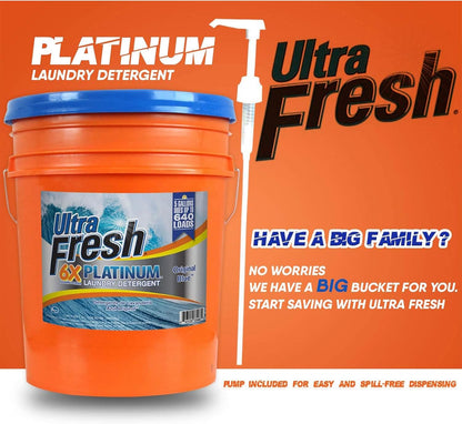 Ultra Fresh 5 Gallon Liquid Laundry Detergent Washing Soap for All Machine Types, 6X Platinum, Up