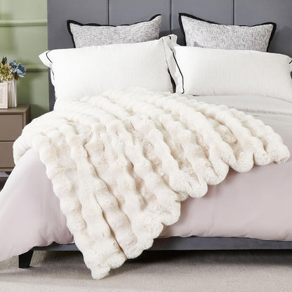 DREAMNINE Decorative Soft Bubble Fuzzy Faux Rabbit Fur Throw Blanket for Couch 50" x 60",Reversible