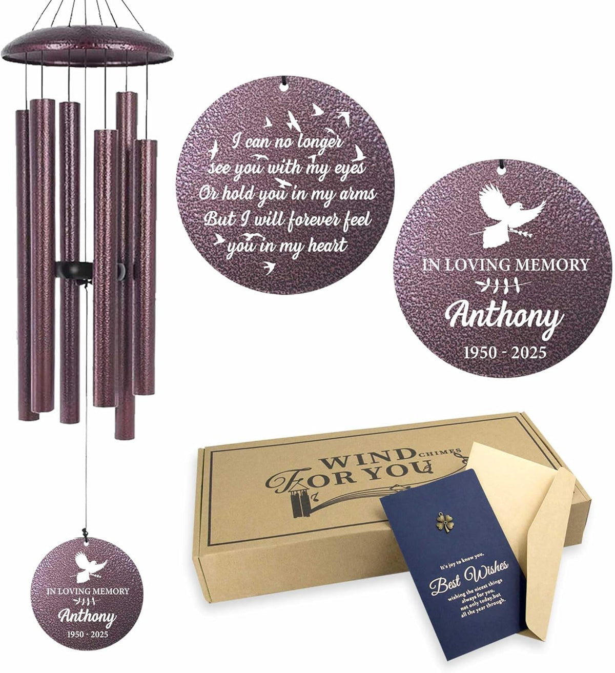 ASTARIN Large Engraving Wind Chime Memorial, Personalized Windchimes in Memory of a Loved One, Loss