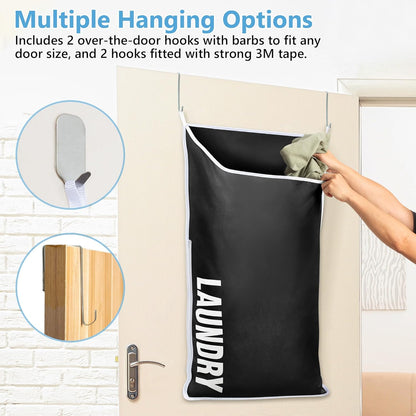 Hanging Laundry Hamper Bag XL 40x22", Space Saving over the Door Storage Bags, Behind the Door