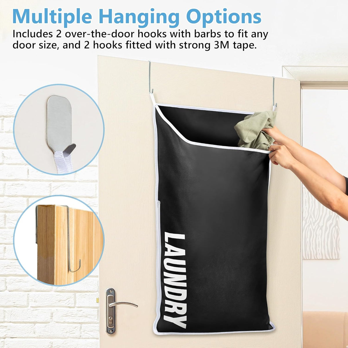 Hanging Laundry Hamper Bag XL 40x22", Space Saving over the Door Storage Bags, Behind the Door