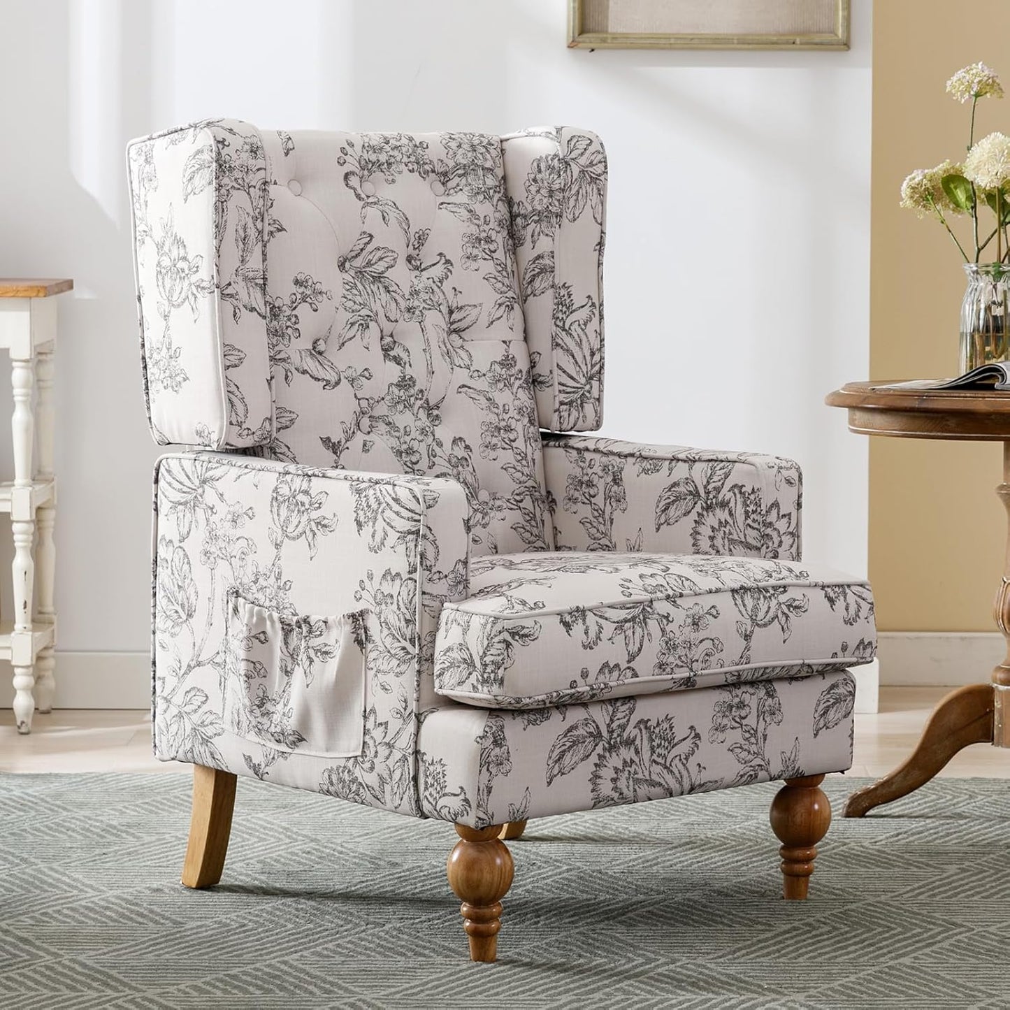 DUOMAY Tufted Accent Chair Set of 2, Modern Linen Upholstered Wingback Side Arm Chair for Living