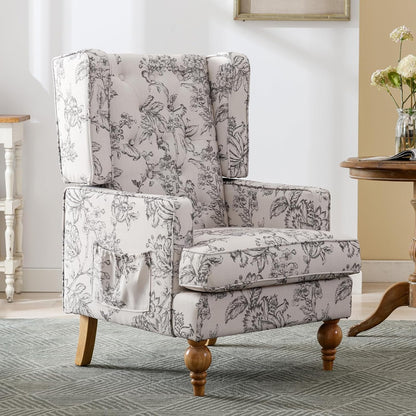 DUOMAY Tufted Accent Chair Set of 2, Modern Linen Upholstered Wingback Side Arm Chair for Living