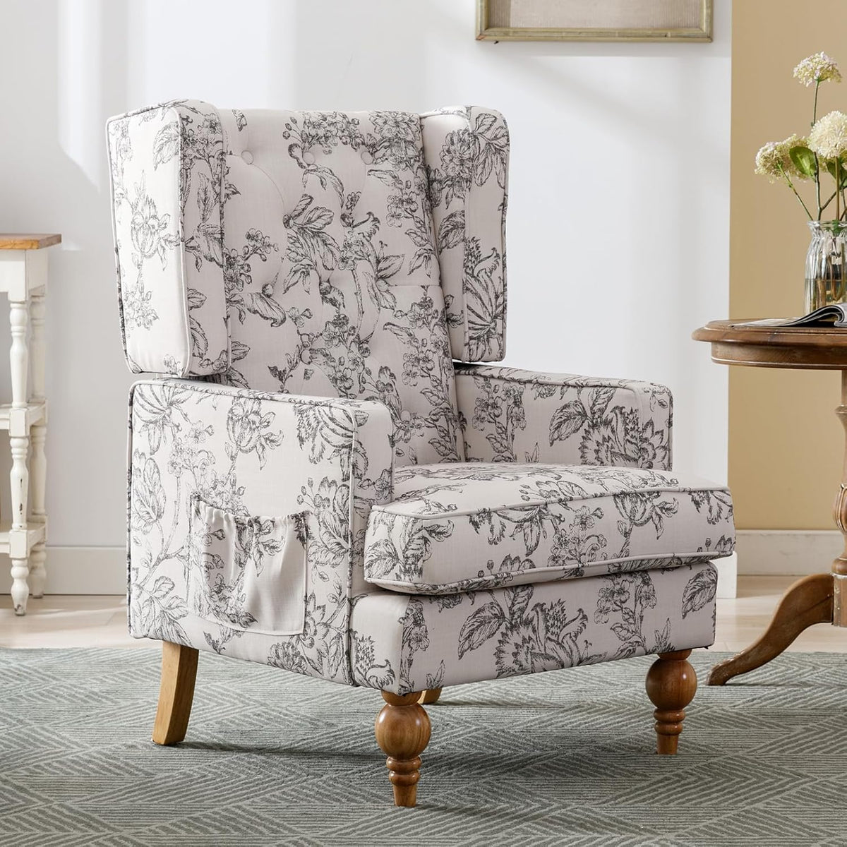 DUOMAY Tufted Accent Chair, Modern Linen Upholstered Wingback Side Arm Chair for Living Room
